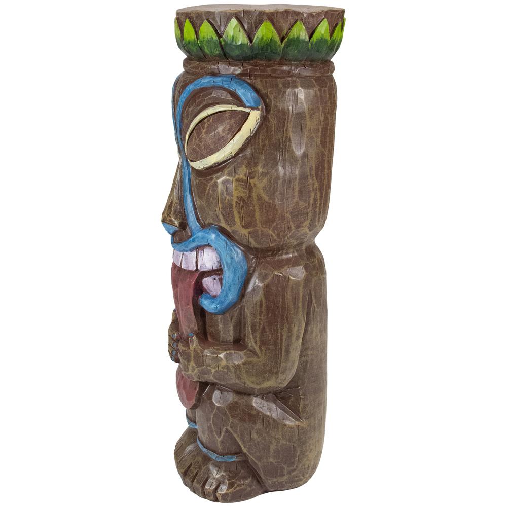 16" Solar Lighted Polynesian Outdoor Garden Tongue Out Tiki Statue. Picture 3
