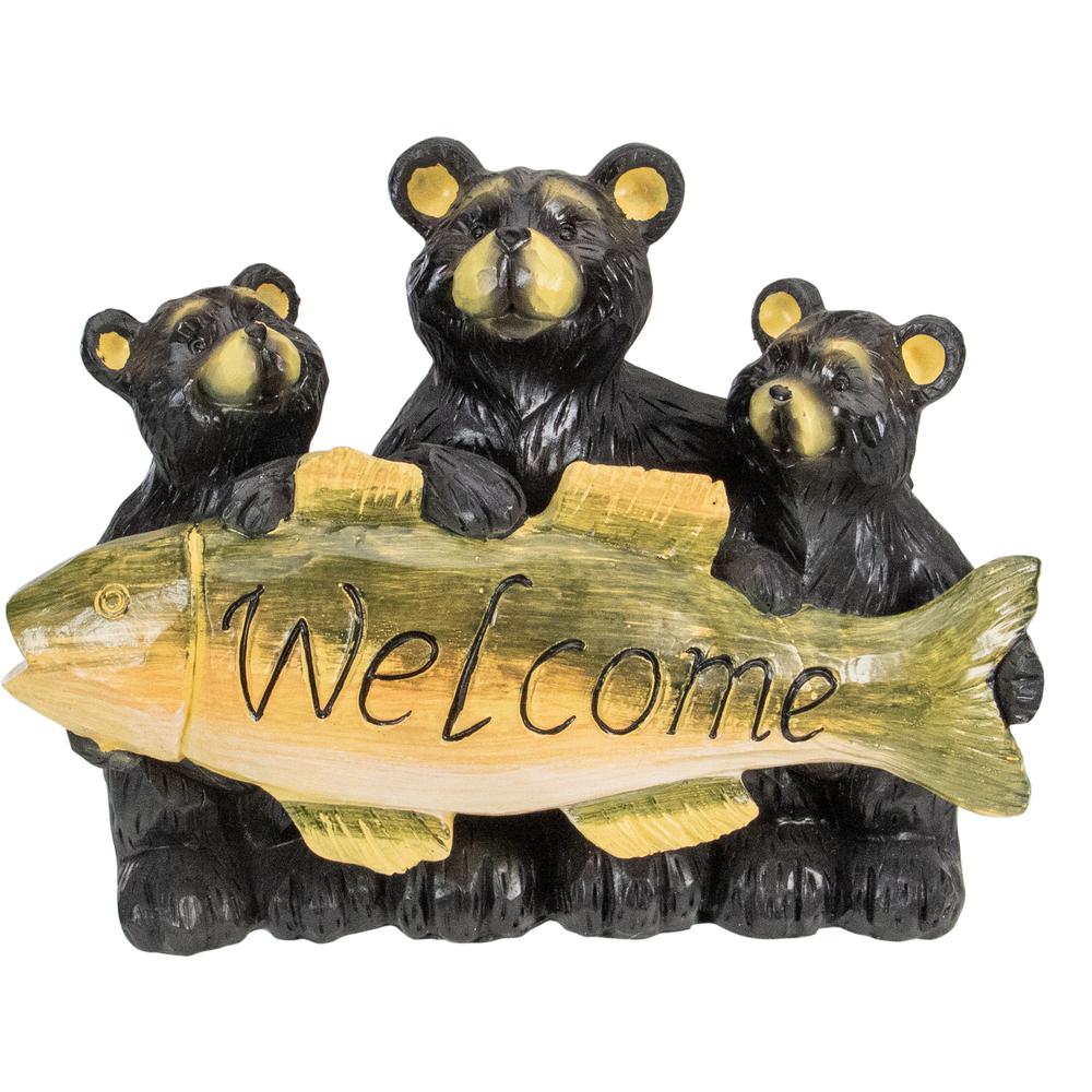 10" Bear Family Trio Welcome Sign Outdoor Garden Statue. Picture 1
