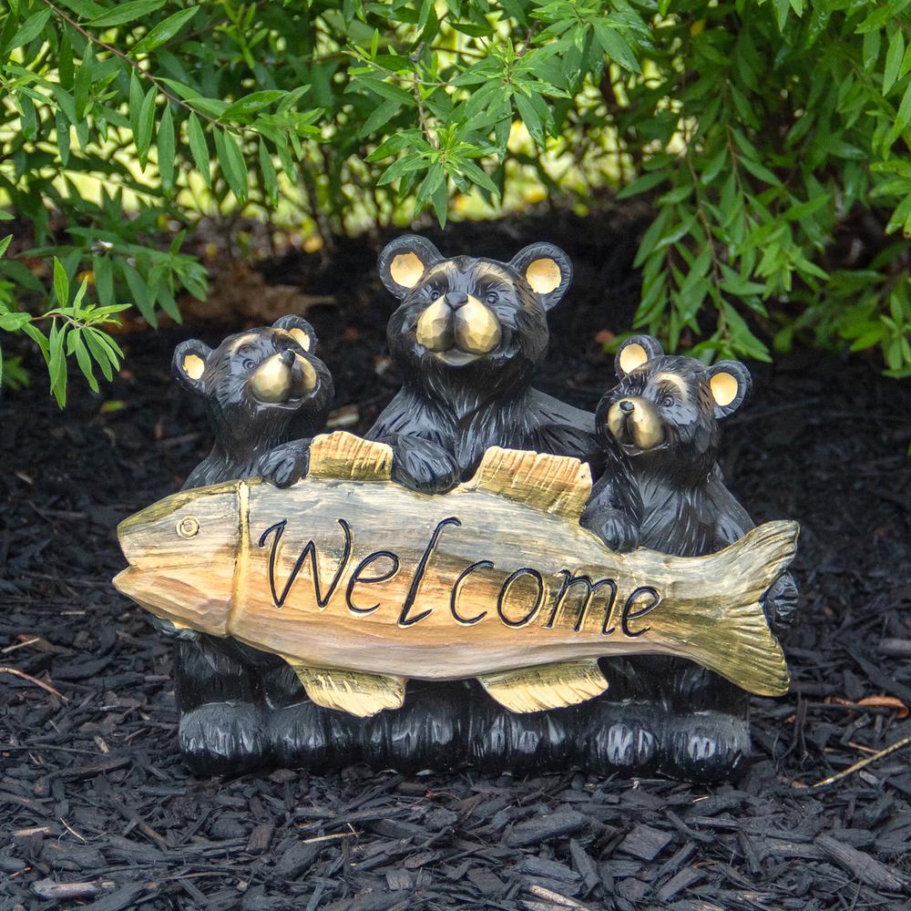 10" Bear Family Trio Welcome Sign Outdoor Garden Statue. Picture 2