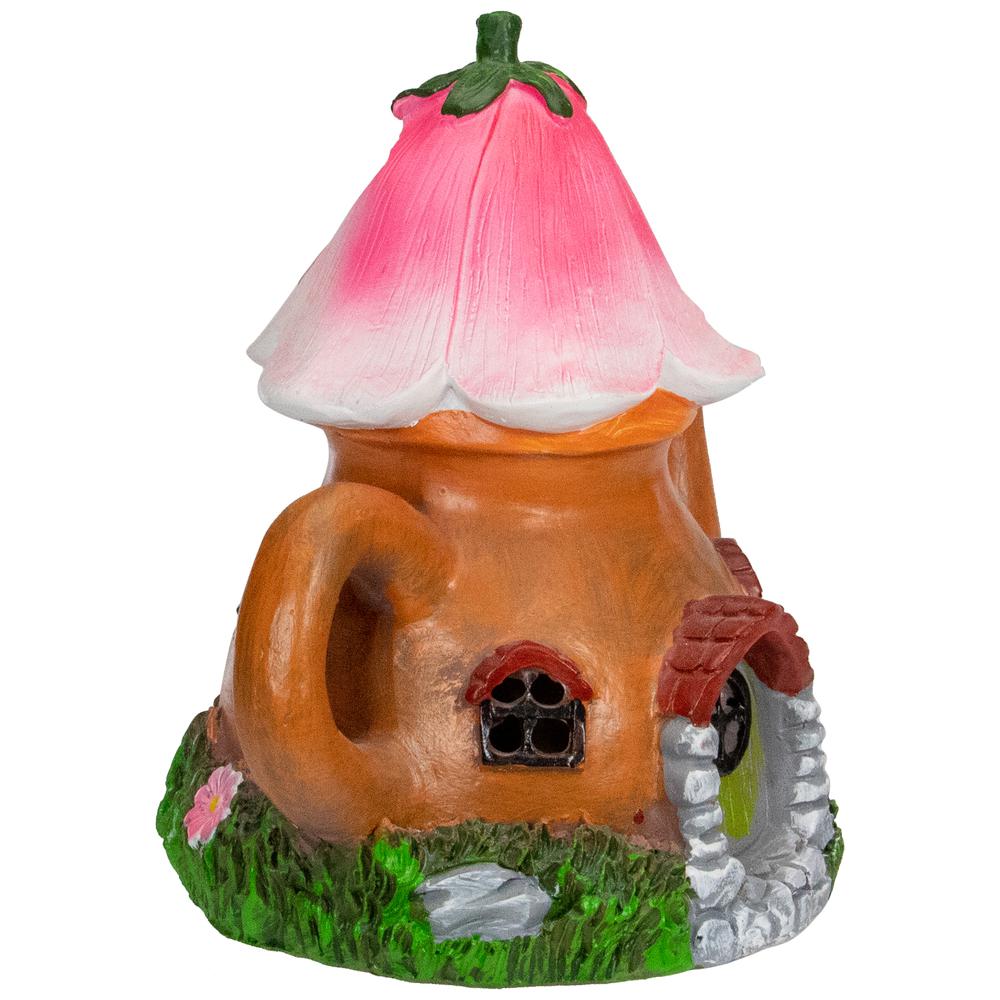 7" Solar Lighted Flower Tea Pot Outdoor Garden Statue. Picture 4