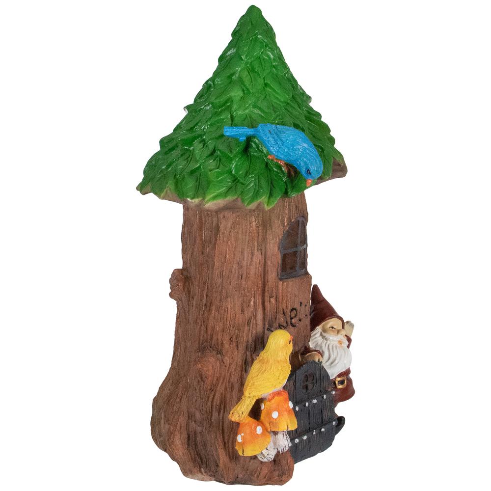 14" Solar Lighted Welcome Gnome Tree House Outdoor Garden Statue. Picture 4