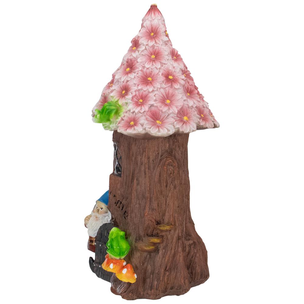 14" Solar Lighted Bless Our Home Gnome Tree House Outdoor Garden Statue. Picture 3