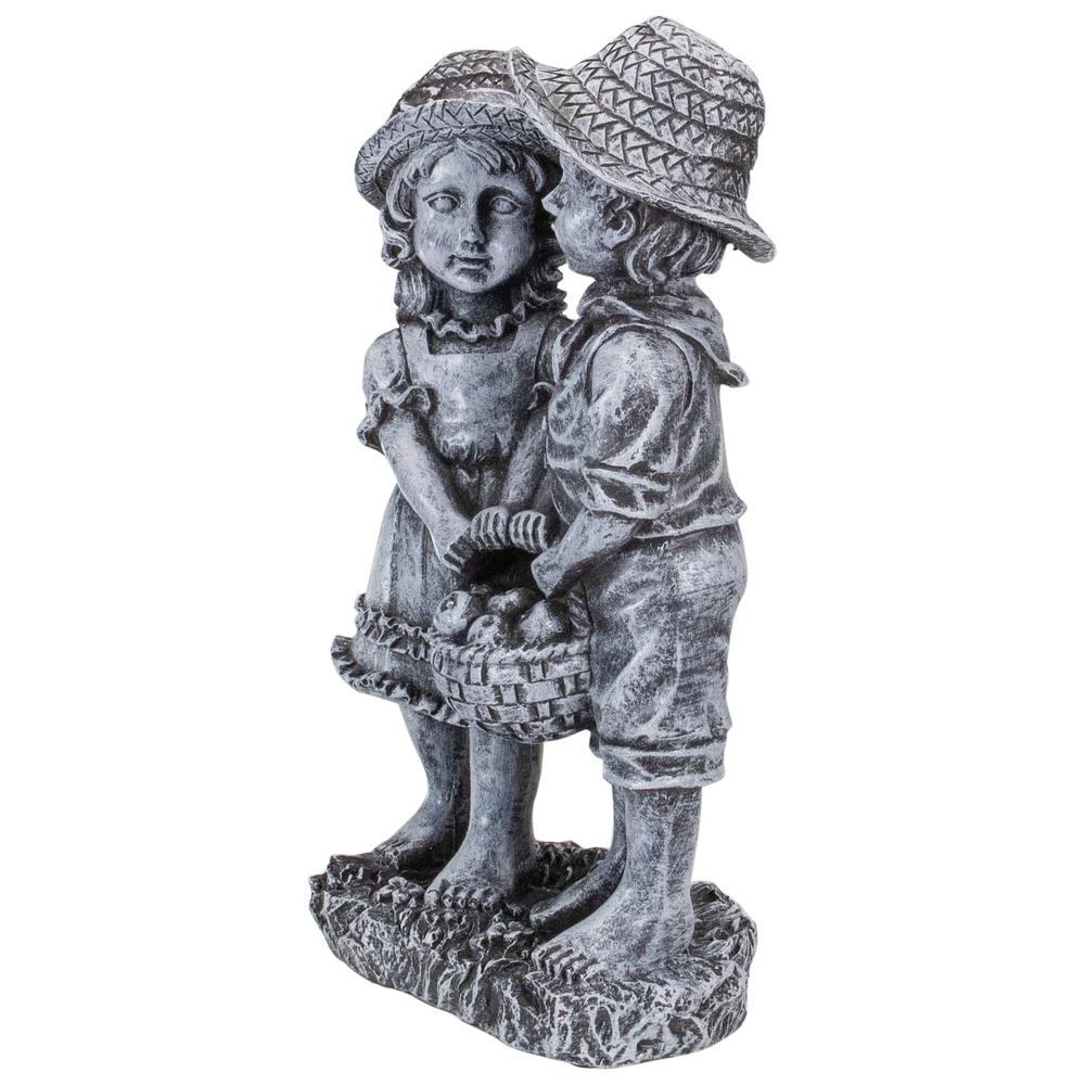 13" Boy and Girl Apple Picking Outdoor Garden Statue. Picture 3