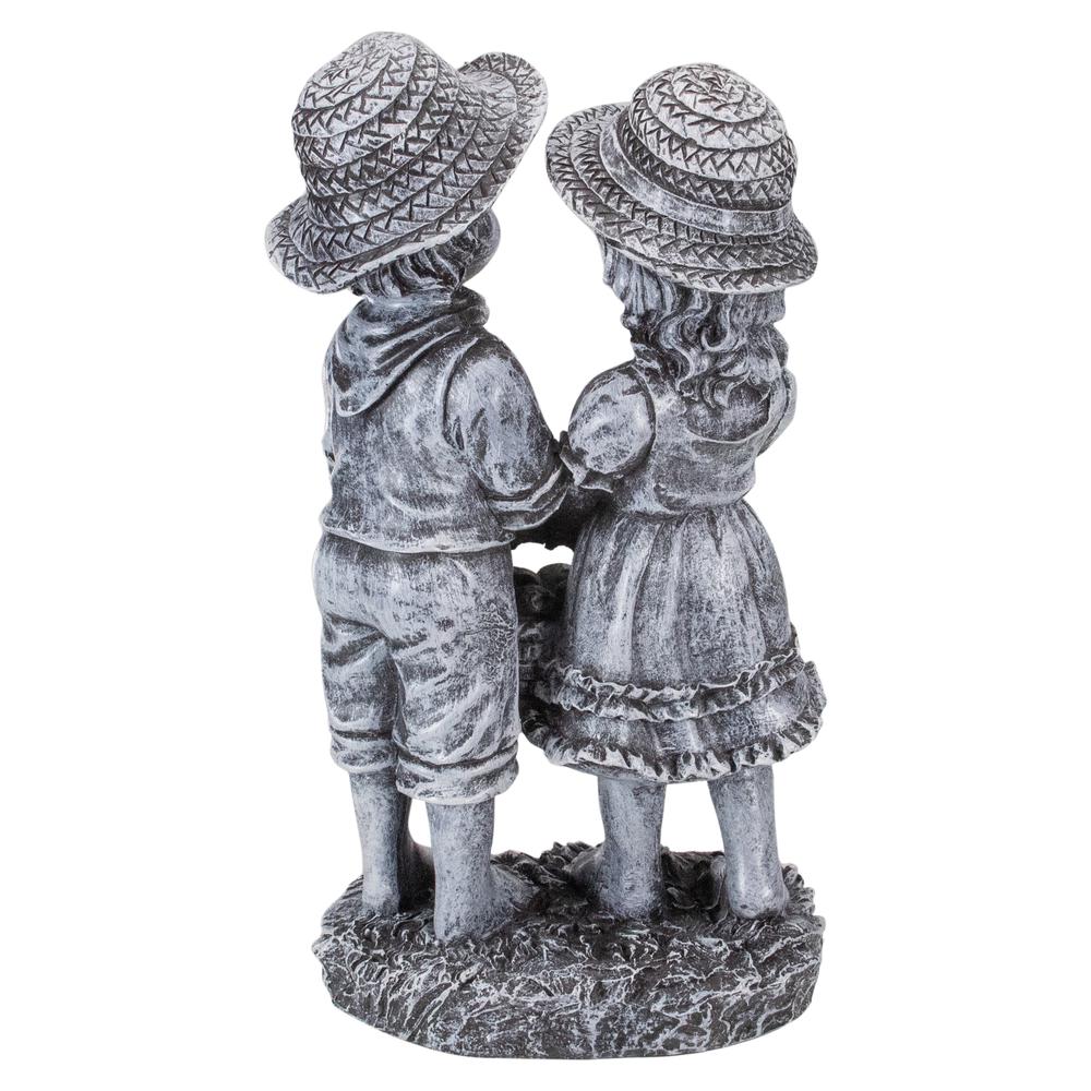 13" Boy and Girl Apple Picking Outdoor Garden Statue. Picture 5