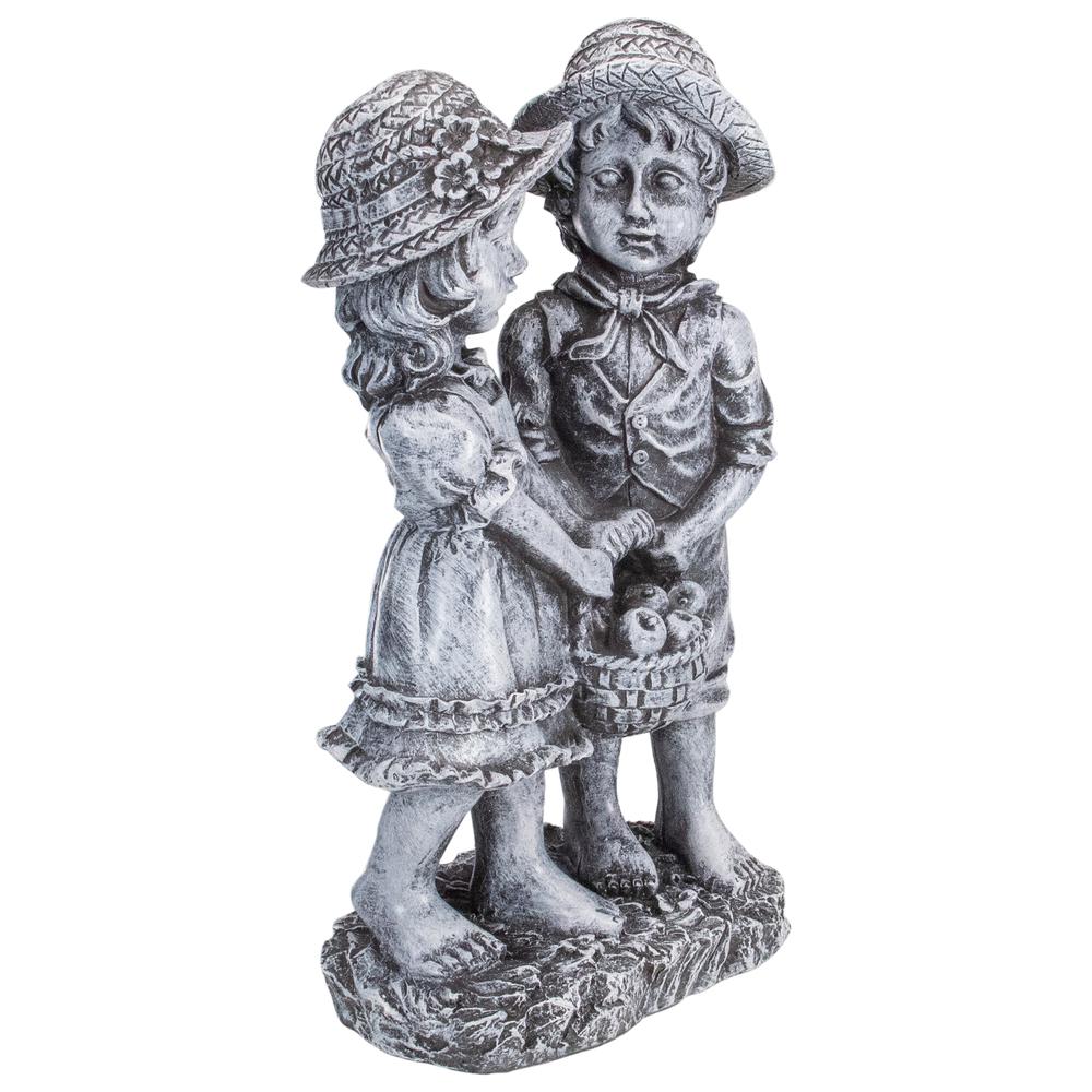 13" Boy and Girl Apple Picking Outdoor Garden Statue. Picture 4
