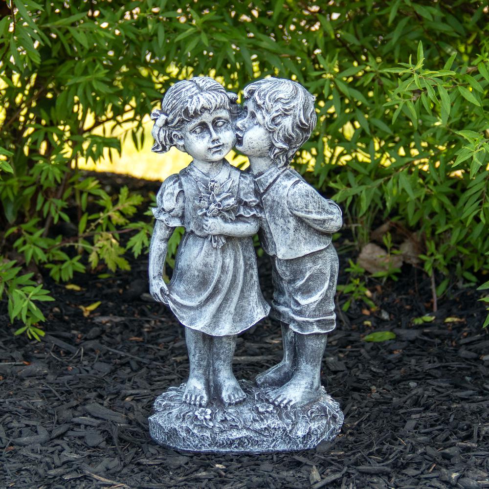 12.5" Peck on the Cheek Outdoor Garden Statue. Picture 2