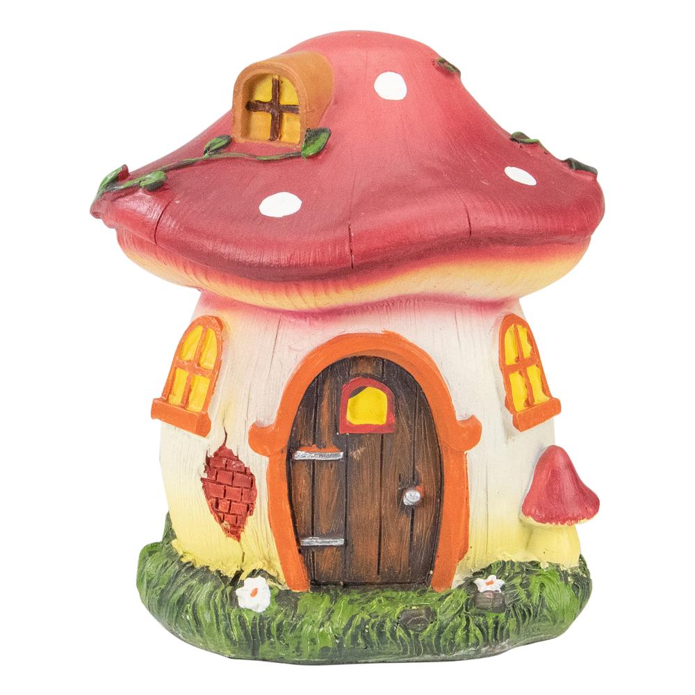 6.25" Red Mushroom House Outdoor Garden Statue. Picture 1