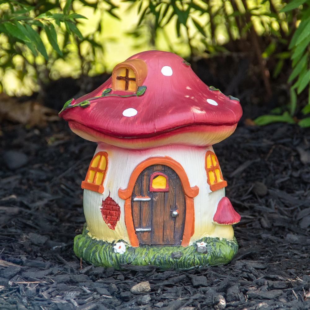 6.25" Red Mushroom House Outdoor Garden Statue. Picture 2
