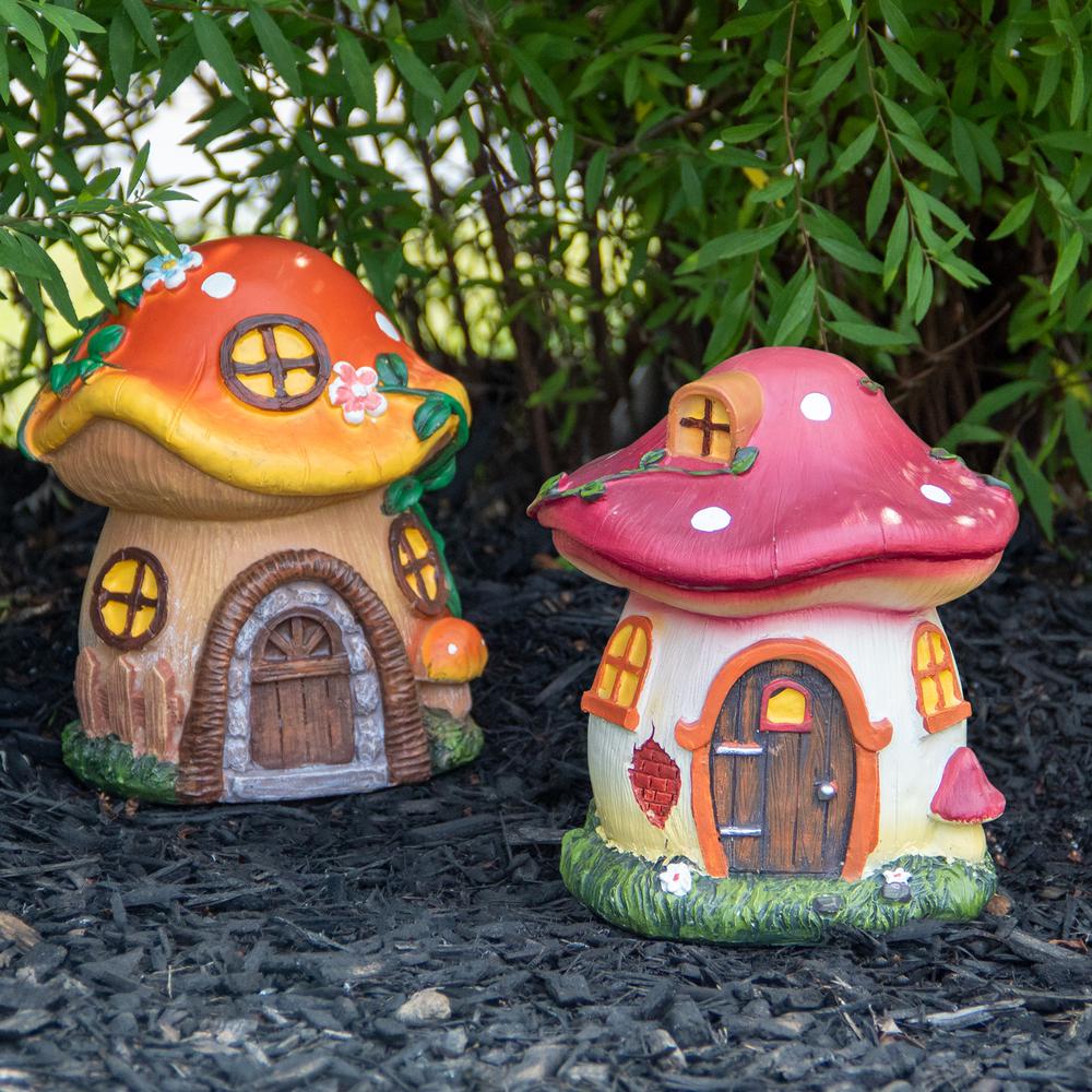 6.25" Red Mushroom House Outdoor Garden Statue. Picture 3