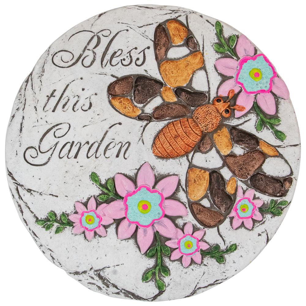 10" Bless this Garden Outdoor Floral Garden Stone. Picture 1