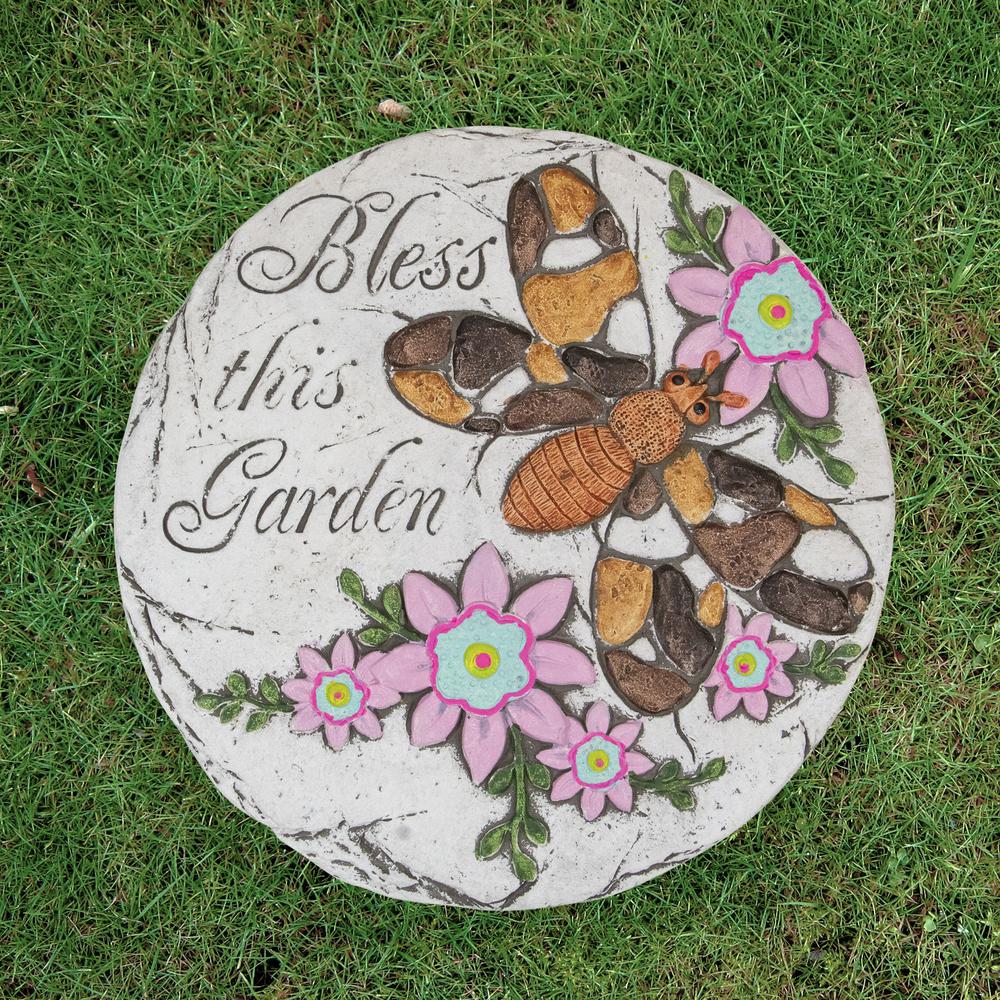 10" Bless this Garden Outdoor Floral Garden Stone. Picture 2