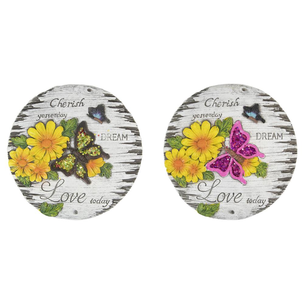 Set of 2 "Love Today" Outdoor Floral Garden Stones 10". Picture 1