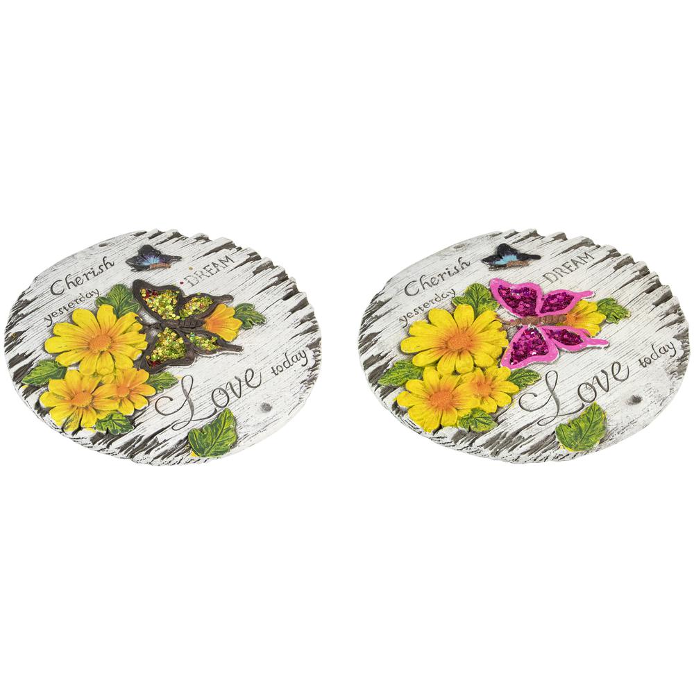 Set of 2 "Love Today" Outdoor Floral Garden Stones 10". Picture 3