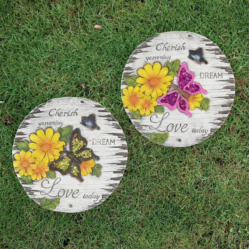 Set of 2 "Love Today" Outdoor Floral Garden Stones 10". Picture 2