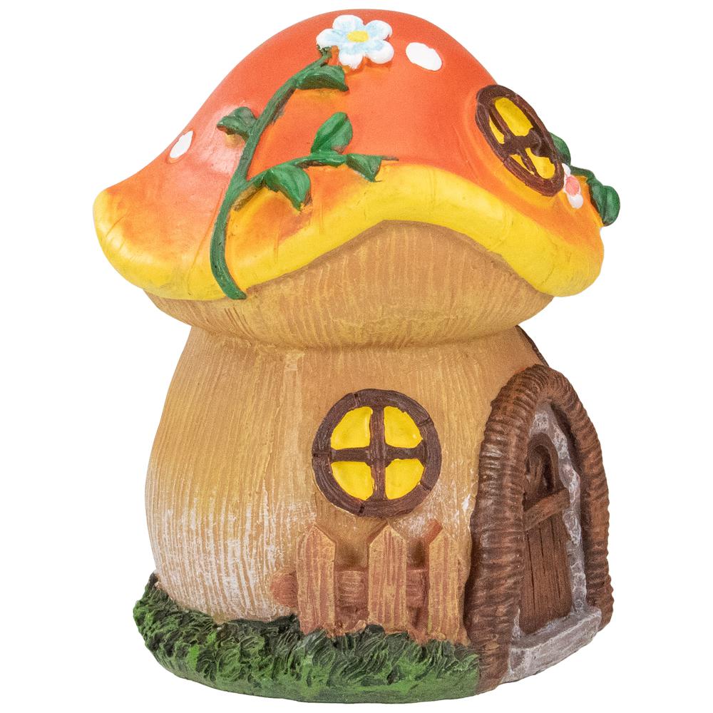 6.25" Orange Mushroom House Outdoor Garden Statue. Picture 5