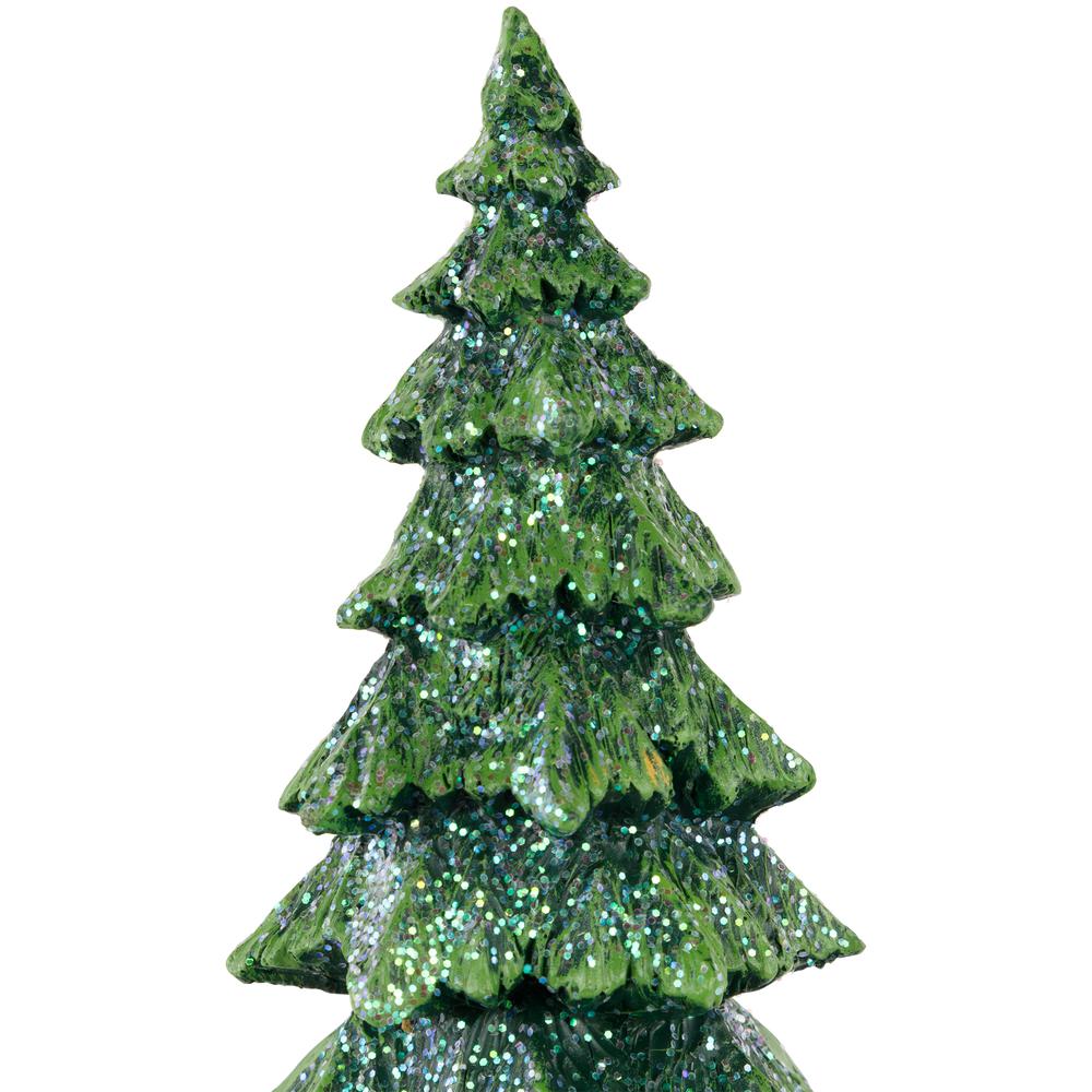 12" Green Glittered Tree with Brown Base Christmas Decoration. Picture 4