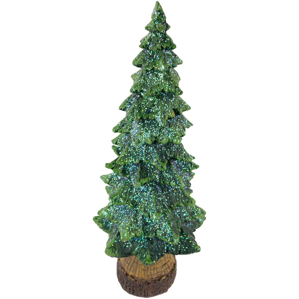 12" Green Glittered Tree with Brown Base Christmas Decoration. Picture 7