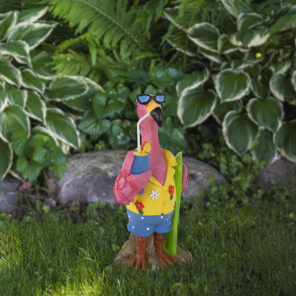 11.5" Tropical Pink Flamingo Outdoor Garden Statue. Picture 2