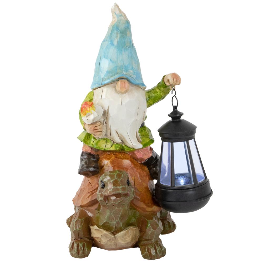 12.5" Solar LED Lighted Gnome and Turtle Outdoor Garden Statue. Picture 1