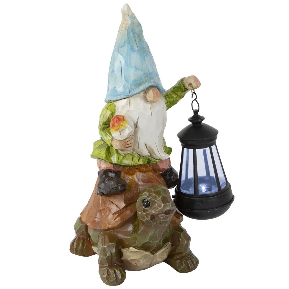 12.5" Solar LED Lighted Gnome and Turtle Outdoor Garden Statue. Picture 3