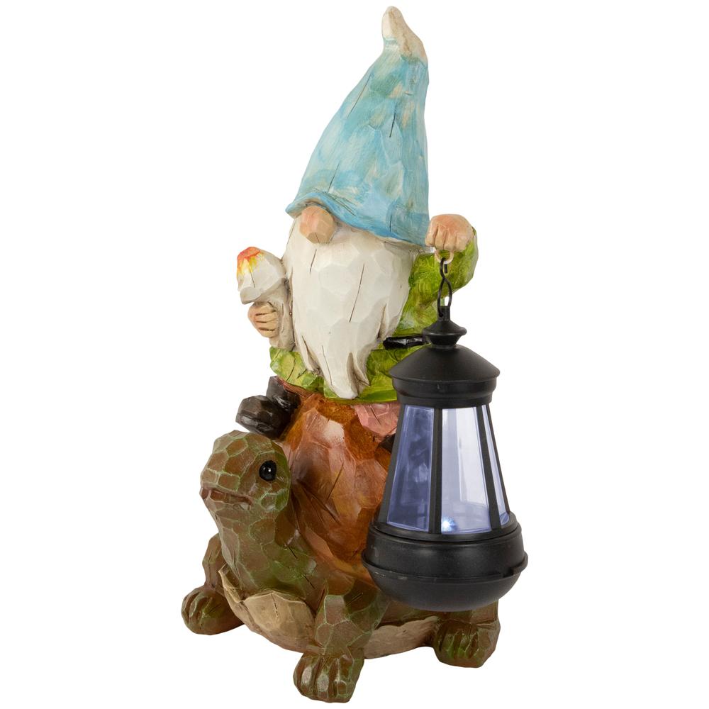12.5" Solar LED Lighted Gnome and Turtle Outdoor Garden Statue. Picture 4