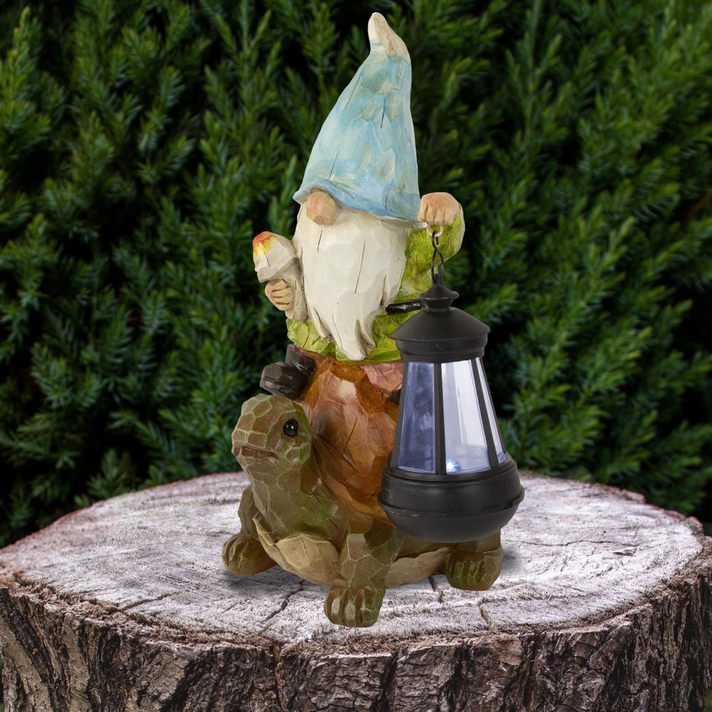 12.5" Solar LED Lighted Gnome and Turtle Outdoor Garden Statue. Picture 2
