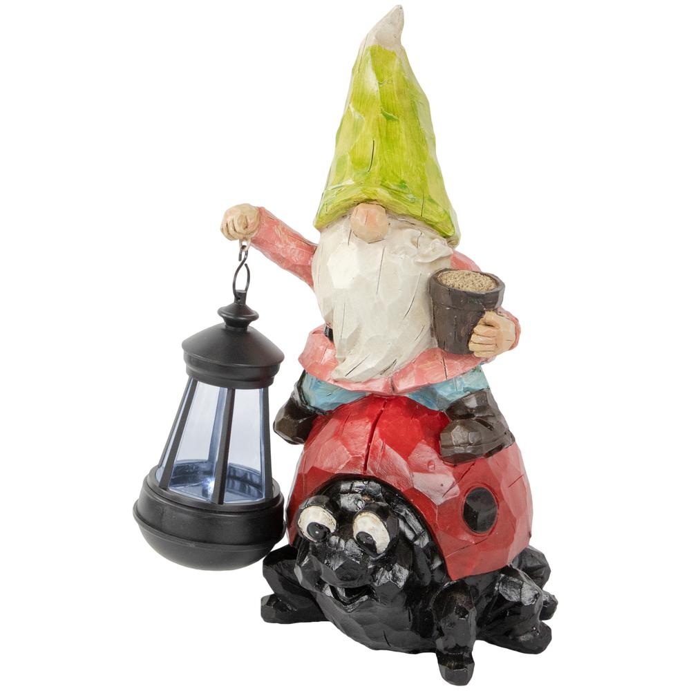 12.25" Solar LED Lighted Gnome and Ladybug Outdoor Garden Statue. Picture 3