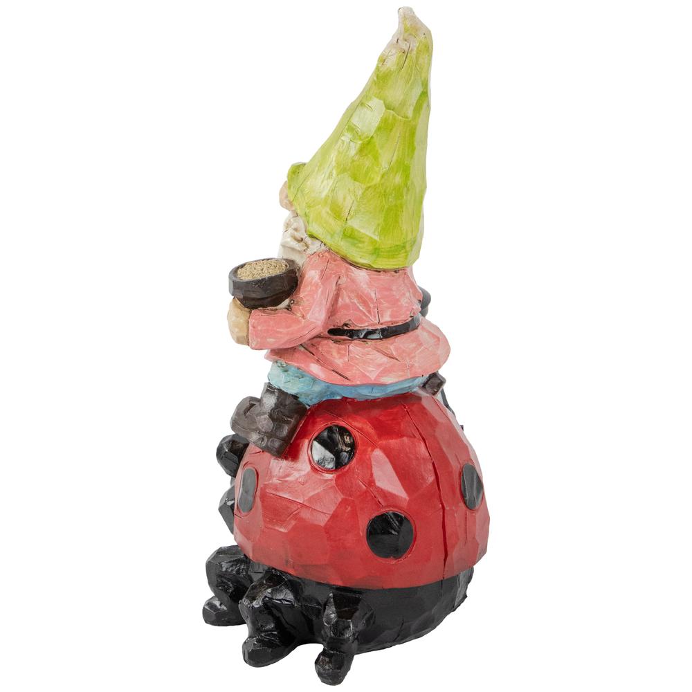 12.25" Solar LED Lighted Gnome and Ladybug Outdoor Garden Statue. Picture 5