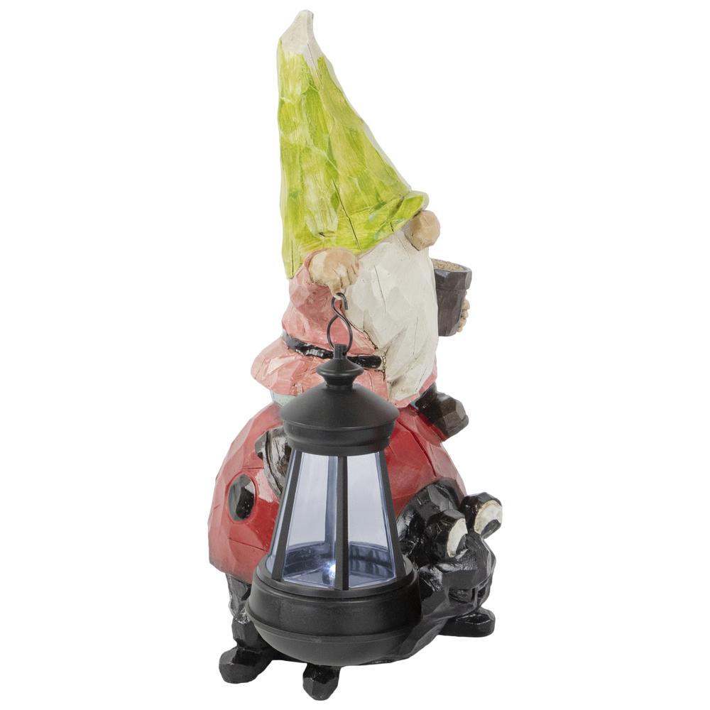 12.25" Solar LED Lighted Gnome and Ladybug Outdoor Garden Statue. Picture 4