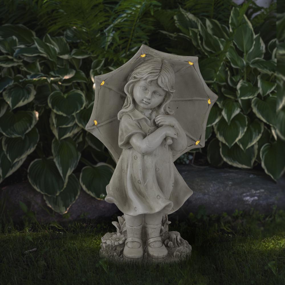 18" Solar LED Lighted Girl with Umbrella Outdoor Garden Statue. Picture 2