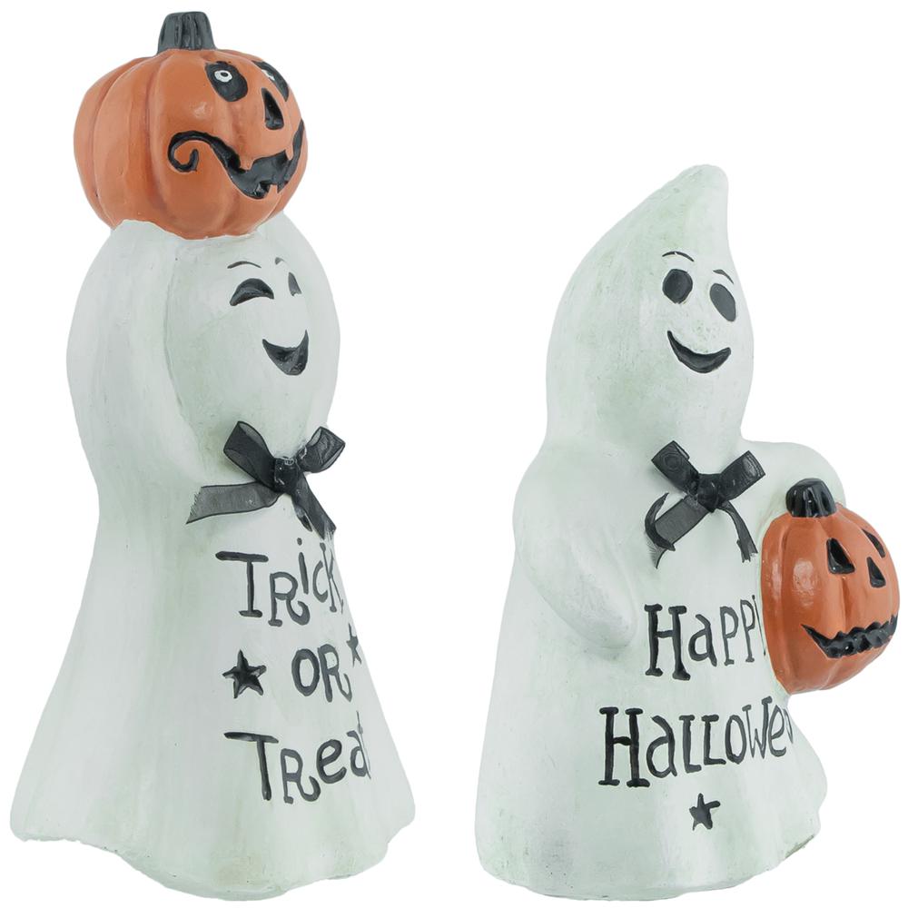 Set of 2 "Happy Halloween" and "Trick or Treat" Ghost Decorations 7.75". Picture 3