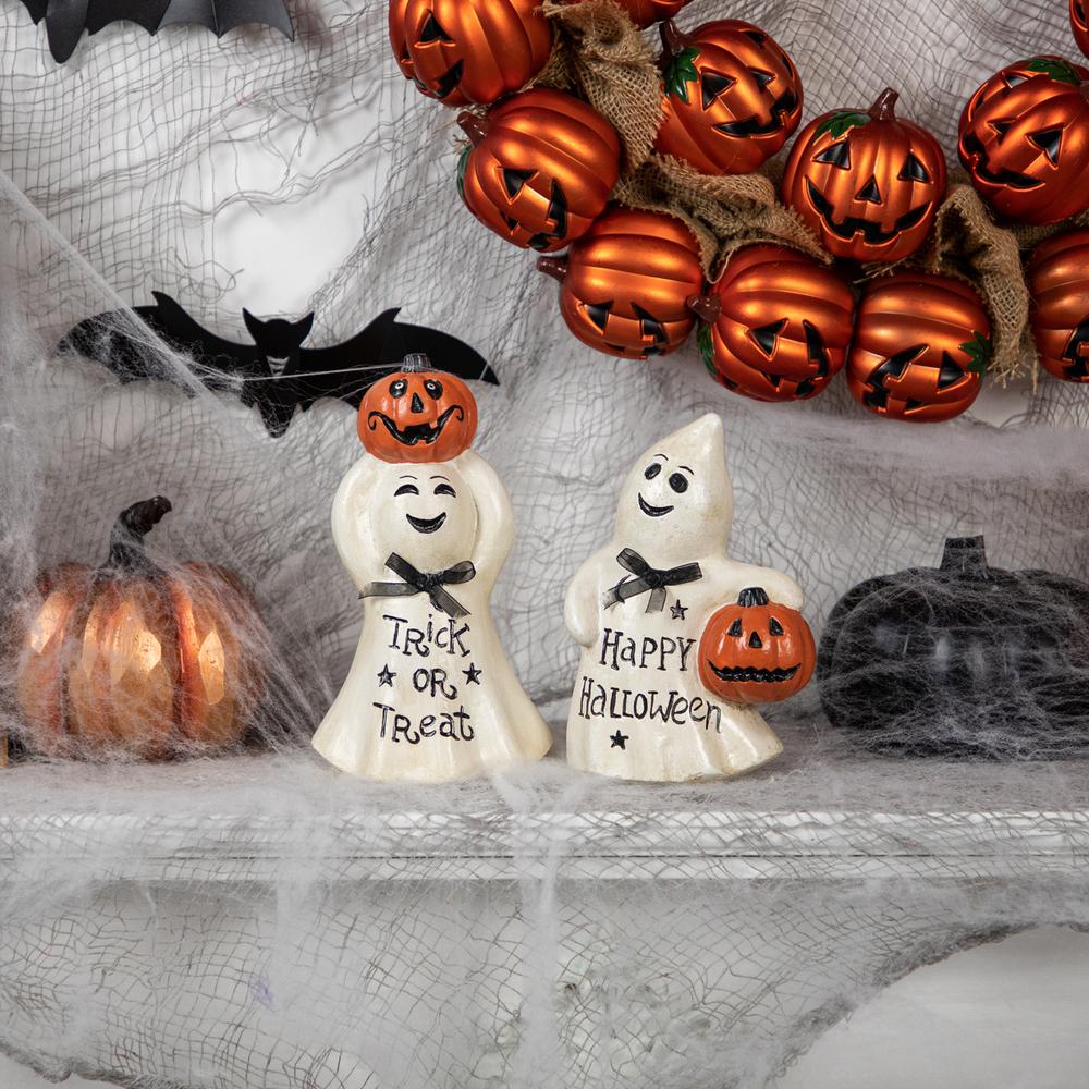 Set of 2 "Happy Halloween" and "Trick or Treat" Ghost Decorations 7.75". Picture 2