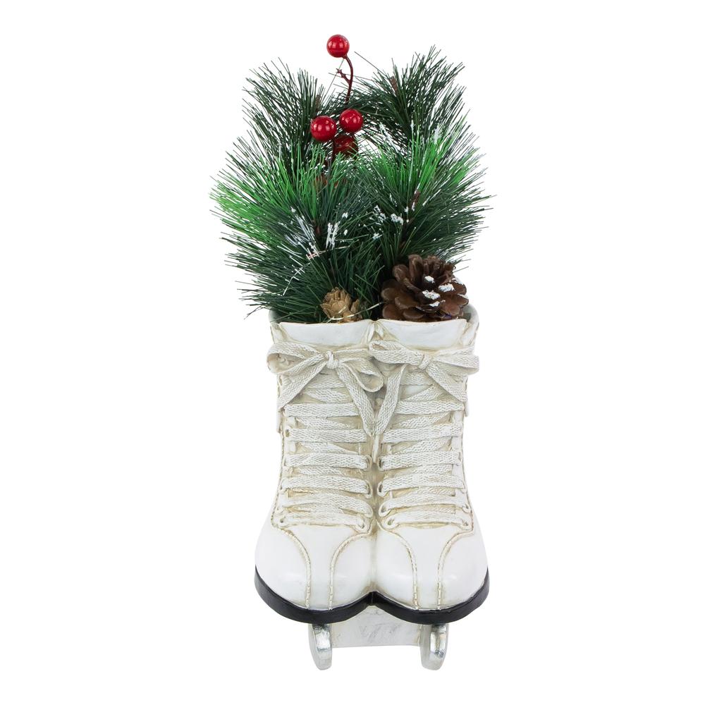 12" LED Lighted White Skates with Floral Arrangement Christmas Decoration. Picture 3