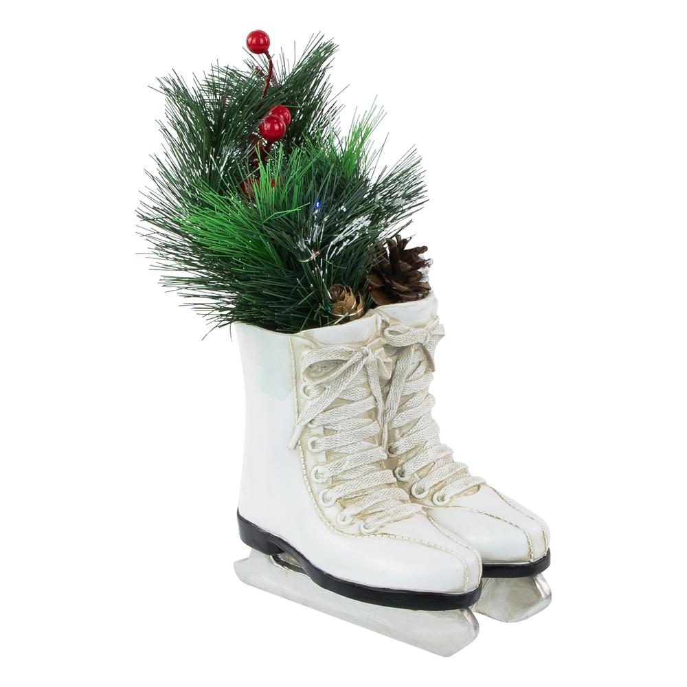 12" LED Lighted White Skates with Floral Arrangement Christmas Decoration. Picture 1