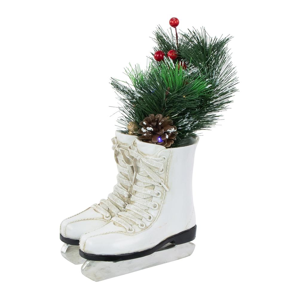 12" LED Lighted White Skates with Floral Arrangement Christmas Decoration. Picture 4