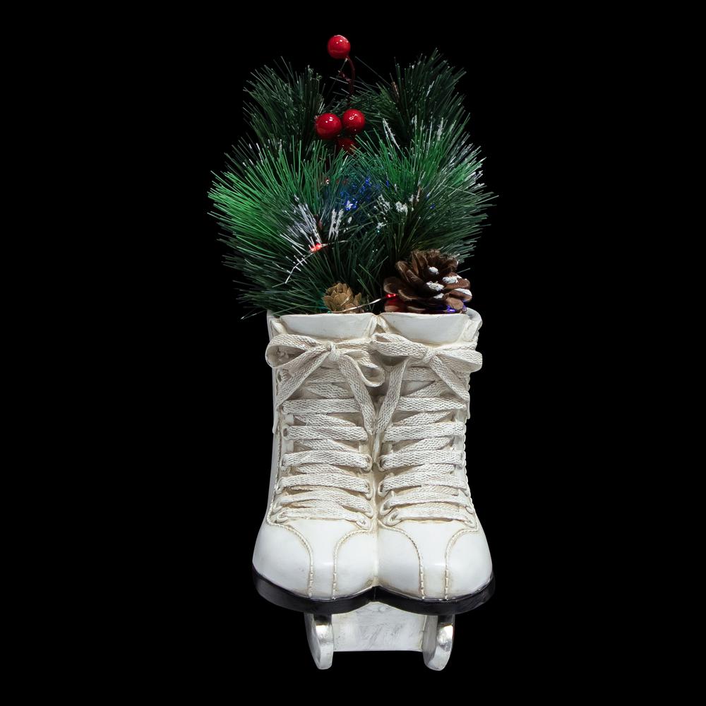 12" LED Lighted White Skates with Floral Arrangement Christmas Decoration. Picture 7