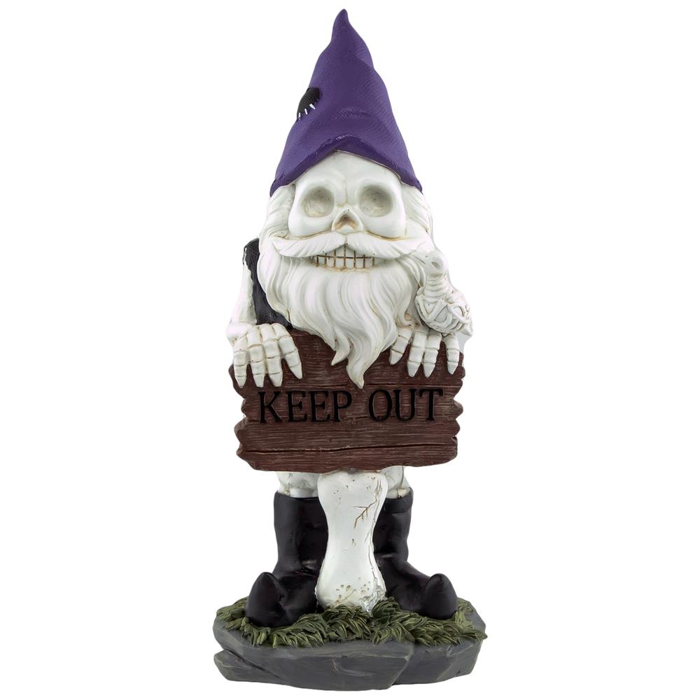 11.75" Gnome Skeleton "Keep Out" Halloween Decoration. Picture 1