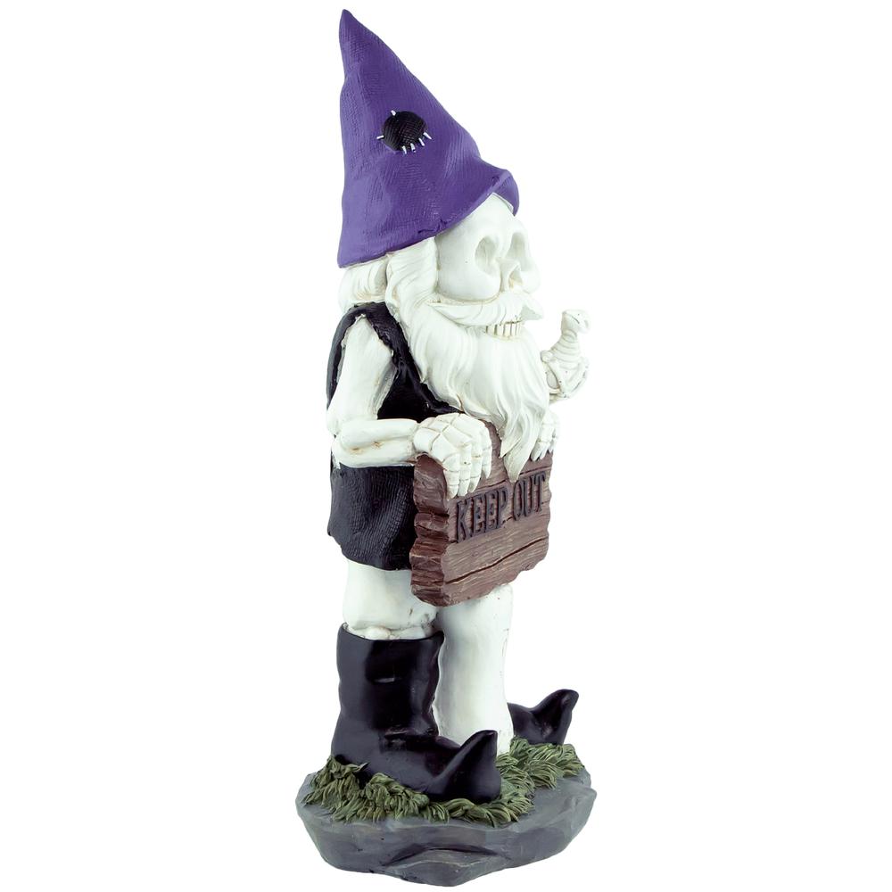 11.75" Gnome Skeleton "Keep Out" Halloween Decoration. Picture 3