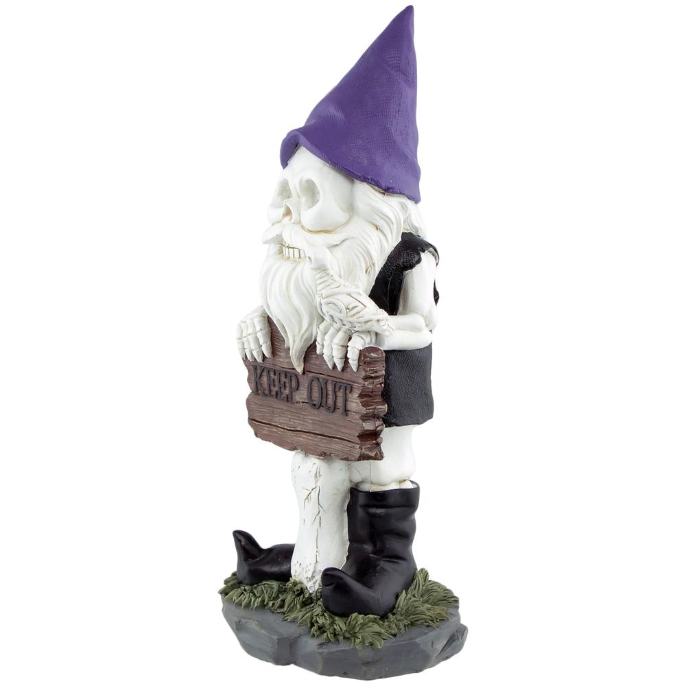 11.75" Gnome Skeleton "Keep Out" Halloween Decoration. Picture 4