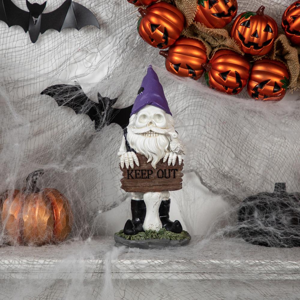 11.75" Gnome Skeleton "Keep Out" Halloween Decoration. Picture 2