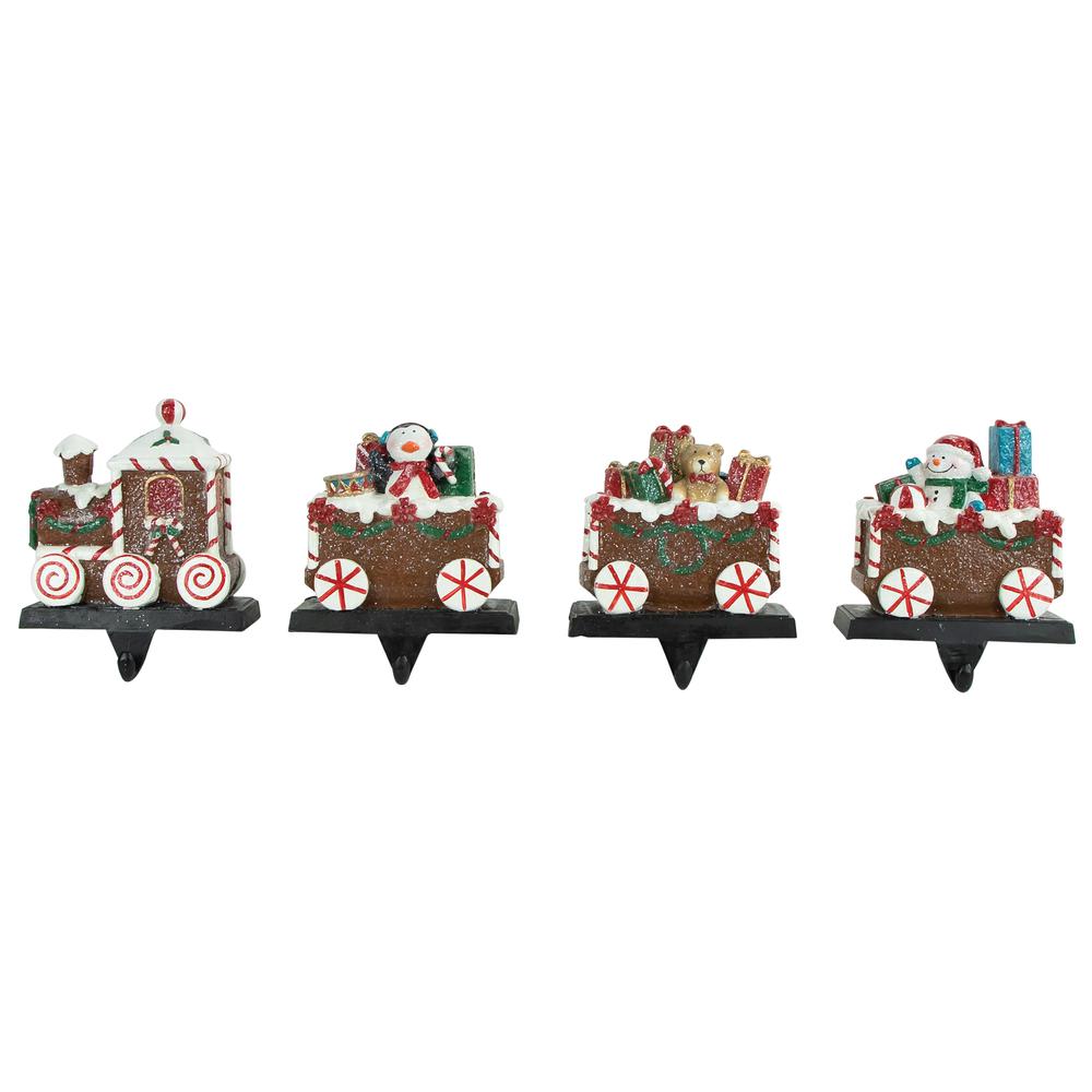 Set of 4 Gingerbread Train Christmas Stocking Holders 4.75". Picture 1