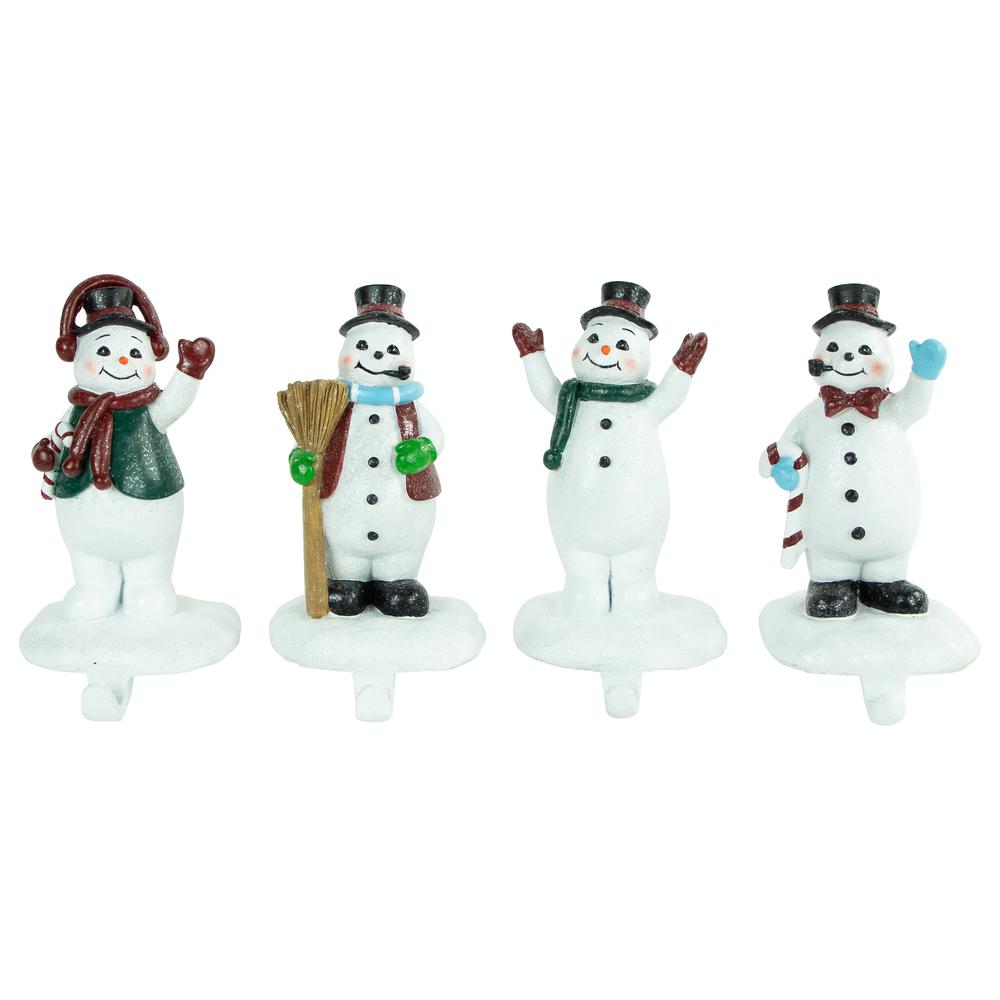 Set of 4 Glittered Snowman Christmas Stocking Holders 6.75". Picture 1