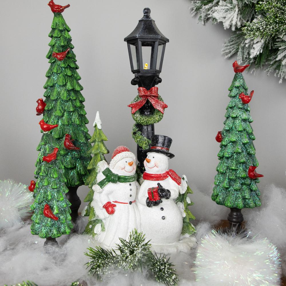 13.75" Lighted Snow Couple Under Street Lamp Christmas Figure. Picture 2