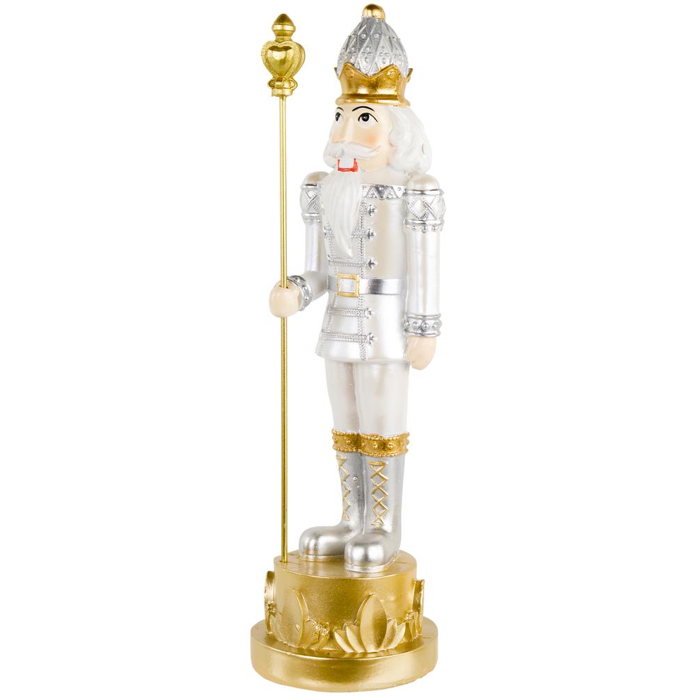 13.5" Silver Metallic Christmas Nutcracker with Staff. Picture 4