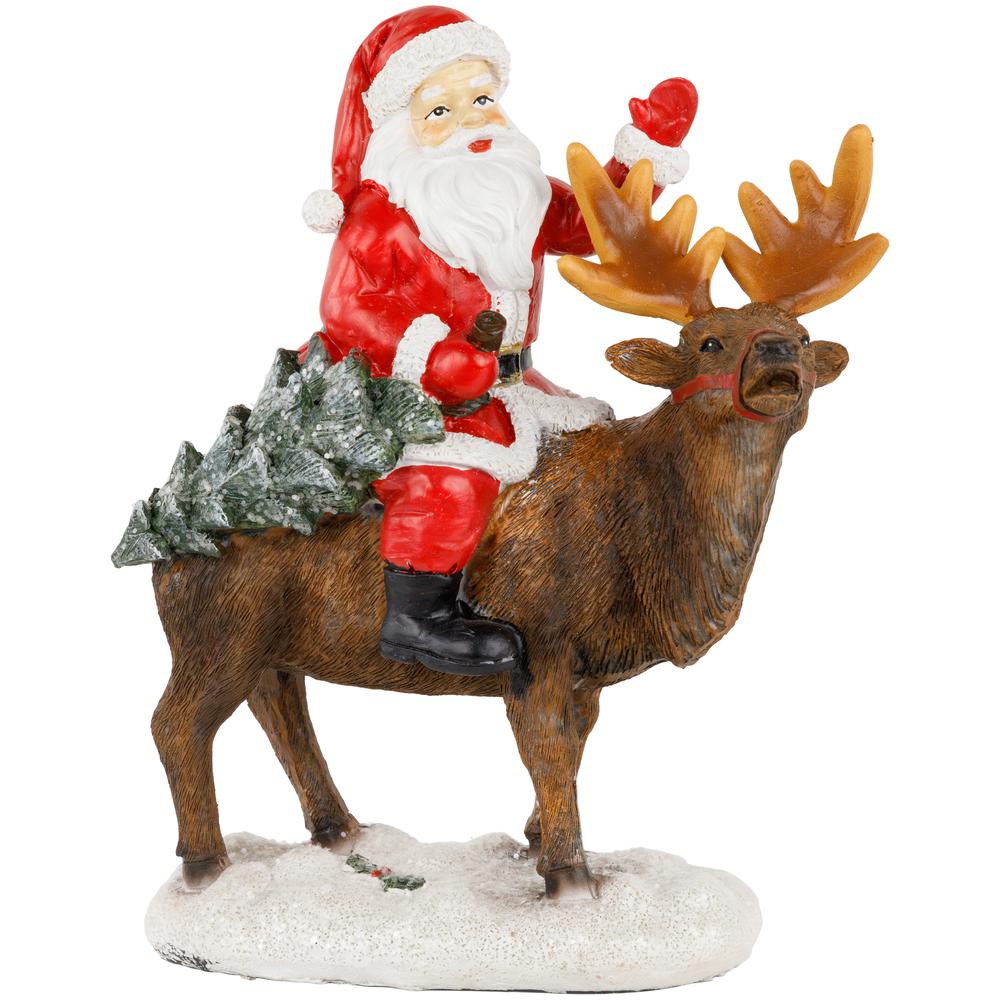 8.25" Santa Claus Rides a Reindeer Christmas Figurine. Picture 1
