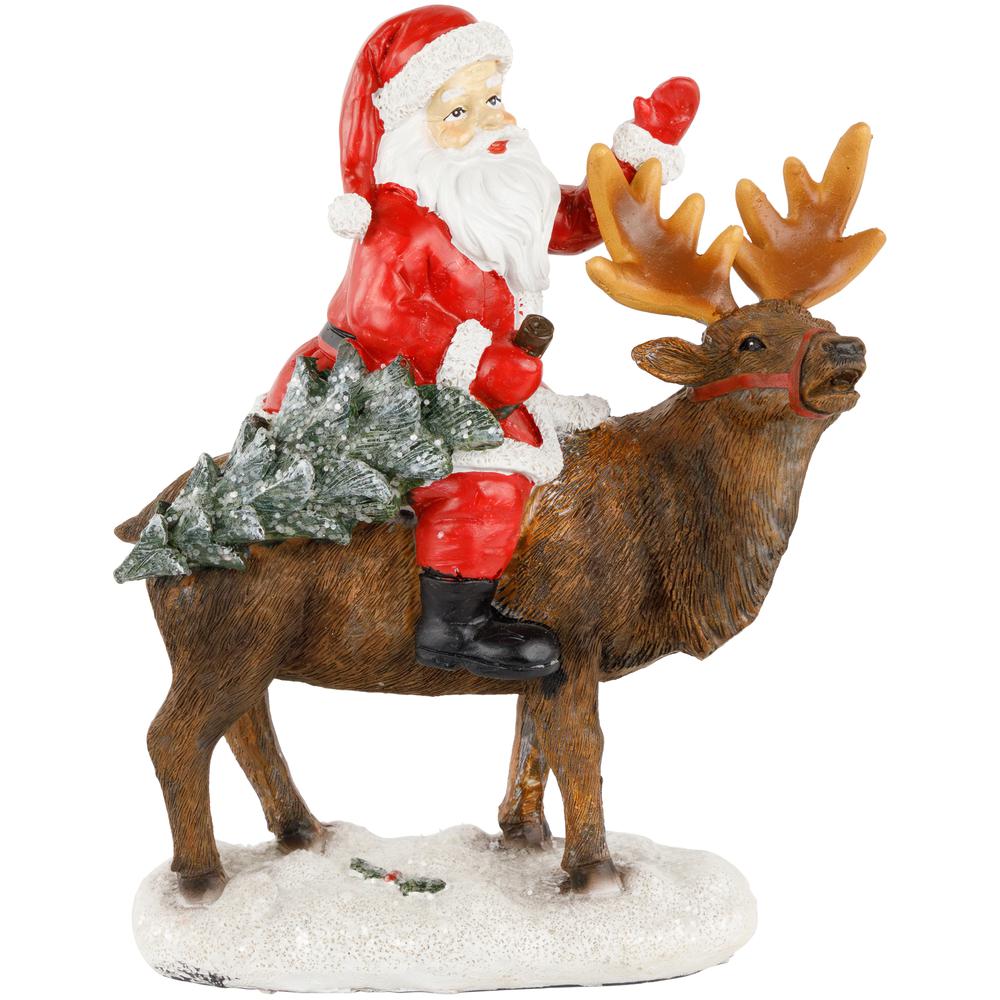 8.25" Santa Claus Rides a Reindeer Christmas Figurine. Picture 3