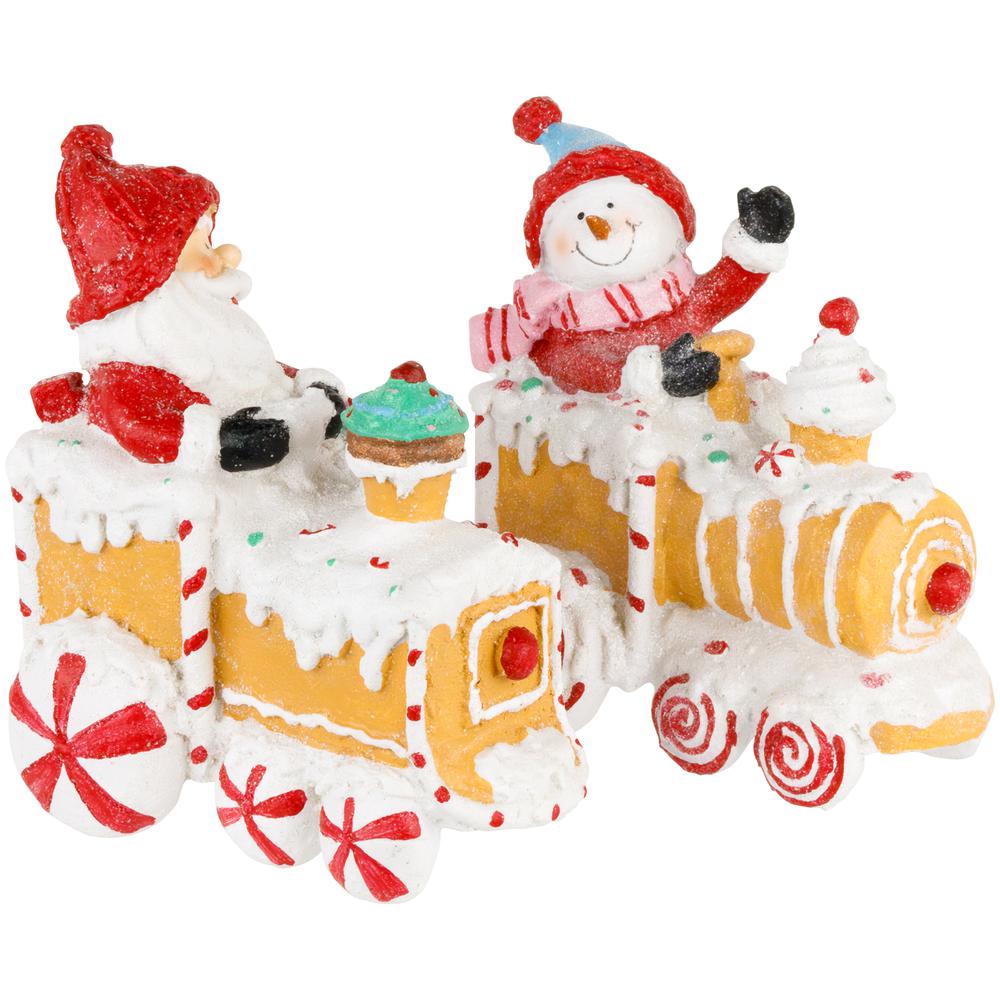 Set of 2 Santa and Snowman on Gingerbread Trains Christmas Figures - 6.75". Picture 3