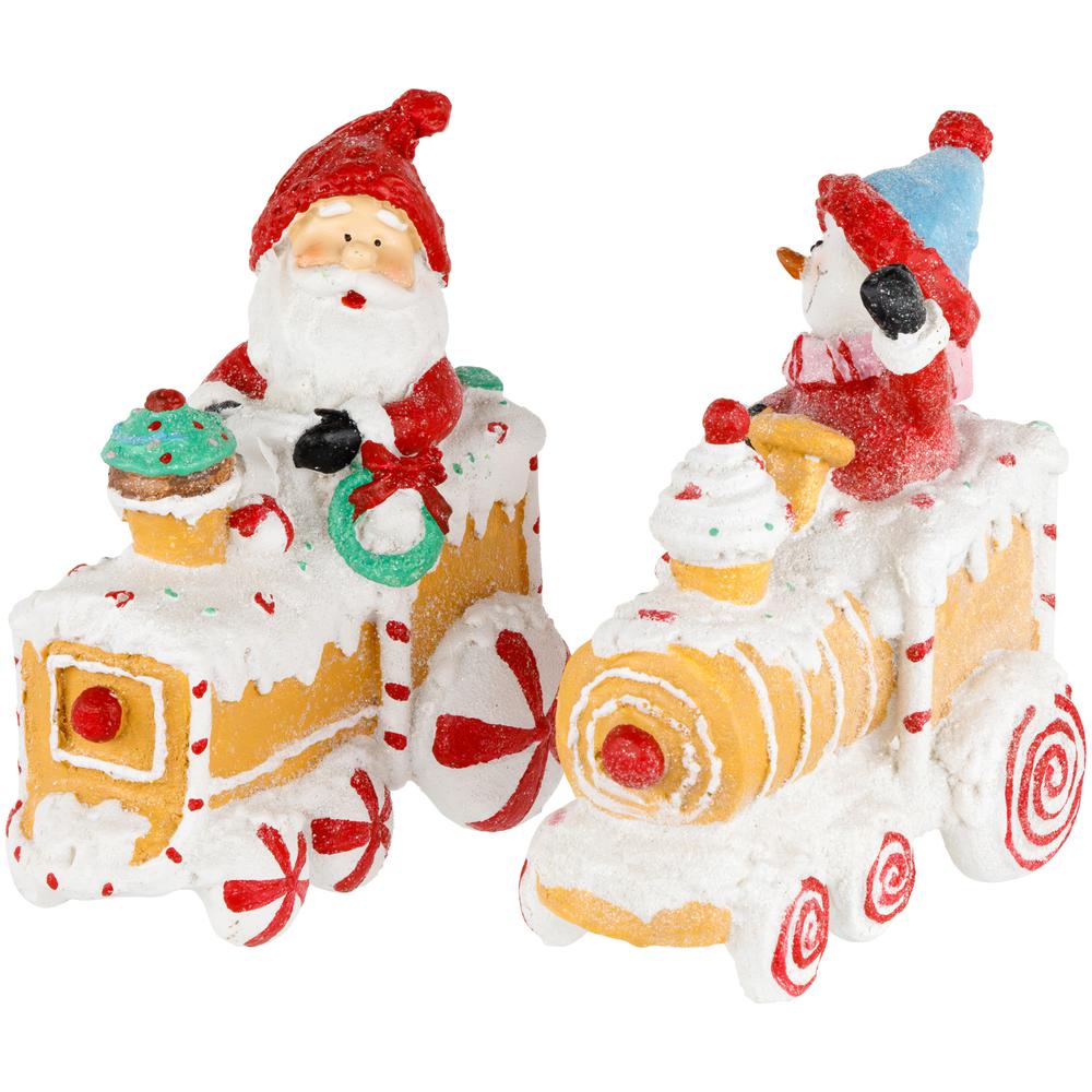 Set of 2 Santa and Snowman on Gingerbread Trains Christmas Figures - 6.75". Picture 4