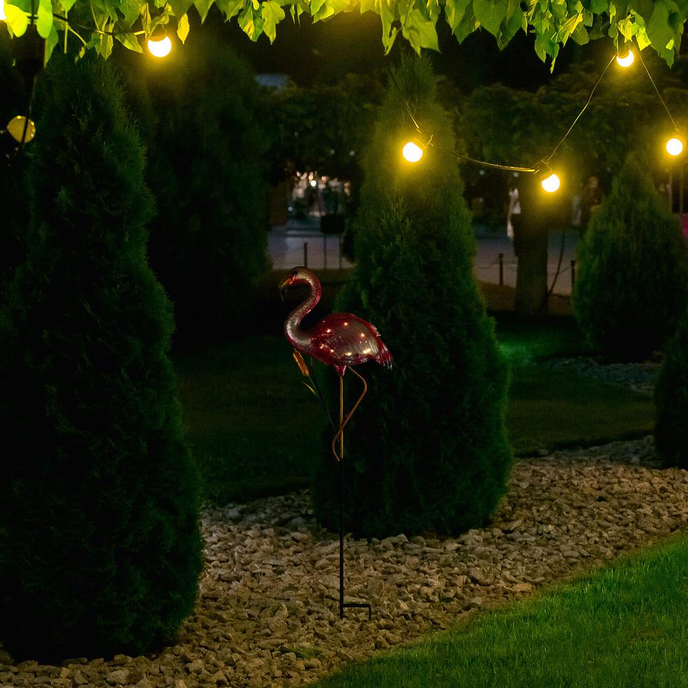 Solar Lighted Pink Flamingo Outdoor Garden Stake - 37.25". Picture 2