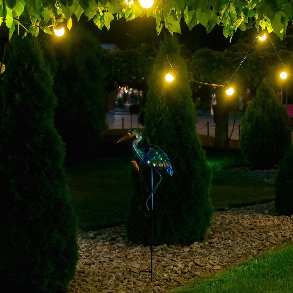 Solar Lighted Blue Heron Outdoor Garden Stake - 37". Picture 2
